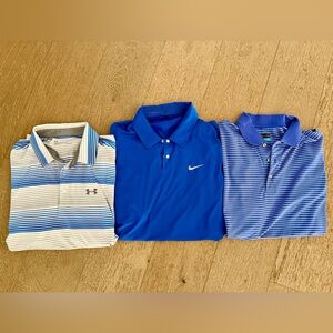 Lot of 3 Men’s Blue White Nike Tiger Woods Under Armour Golf Polo Shirts Size L